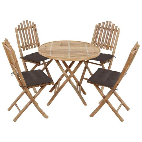 vidaXL 5-delige Tuinset inklapbaar met kussens bamboe, Tuin en Terras, Tuinsets en Loungesets, Tuinset, Nieuw, 4 zitplaatsen, Hout