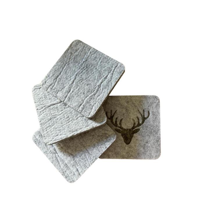 Onderzetters - Grijs met Gewei - 4 stuks - Vilt -, Huis en Inrichting, Woonaccessoires | Onderzetters, Nieuw, Verzenden