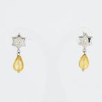 Oorbellen - 18 karaat Witgoud Quartz - Diamant, Sieraden, Tassen en Uiterlijk, Oorbellen, Nieuw