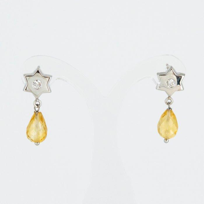 Oorbellen - 18 karaat Witgoud Quartz - Diamant, Sieraden, Tassen en Uiterlijk, Oorbellen