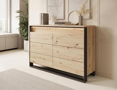 Meubella | Ladekast eiken 133 cm | met LED | 6 lades, Huis en Inrichting, Kasten | Ladekasten, 25 tot 50 cm, Nieuw, 100 tot 150 cm