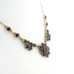 Gouden jasseron schakelcollier met granaat (Ketting), Gebruikt, Overige kleuren, Ophalen of Verzenden, Met edelsteen