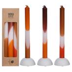 Kaarsen oranje- bruin dip dye taper candle h.24 set 3 25mm, Nieuw, Ophalen of Verzenden