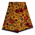 Afrikaanse print stof - Gele Flowers - 100% katoen, Hobby en Vrije tijd, Stoffen en Lappen, Ophalen of Verzenden, Nieuw