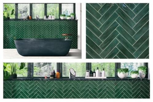 Donker groene handvorm of visgraattegels Opal Emerald 7,5x30, Doe-het-zelf en Verbouw, Tegels, Minder dan 20 cm, 20 tot 40 cm