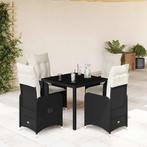 vidaXL 5-delige Bistroset met kussens poly rattan zwart, Tuin en Terras, Verzenden, Nieuw, Rotan, 4 zitplaatsen