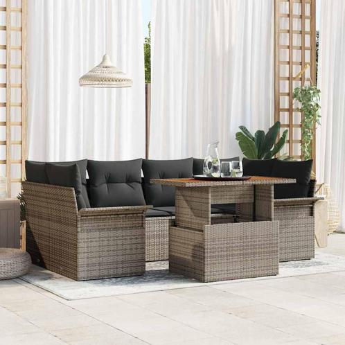 vidaXL Tuin Sofa Set met opslag 7 pcs Grijs Poly riet, Tuin en Terras, Tuinsets en Loungesets, Nieuw, Rotan, Verzenden