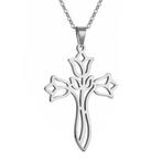 Fako Bijoux® - Ketting Met Kruisje Tulpen - Stainless Steel, Nieuw, Verzenden