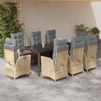 vidaXL 9-delige Tuinset met kussens poly rattan beige, Nieuw, 8 zitplaatsen, Tuinset, Verzenden
