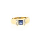 Gouden ring met saffier en diamant | 0,12 ct., Gebruikt, Overige kleuren, Ophalen of Verzenden, 17 tot 18