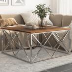 vidaXL Salontafel roestvrij staal en massief bielshout, 100 tot 150 cm, 50 tot 75 cm, Verzenden, Nieuw