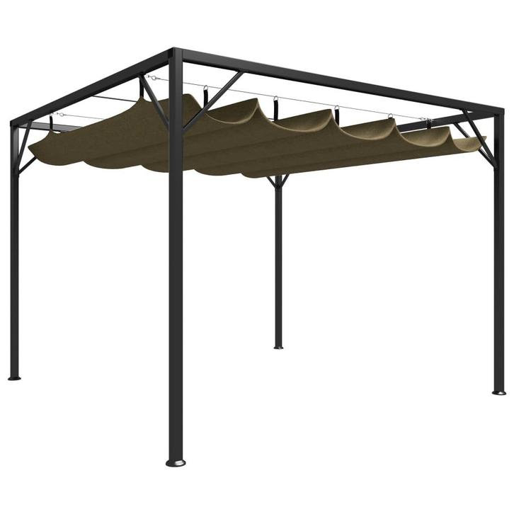 vidaXL Tuinprieel met uittrekbaar dak 180 g/m² 3x3 m taupe, Tuin en Terras, Partytenten, Nieuw, Verzenden
