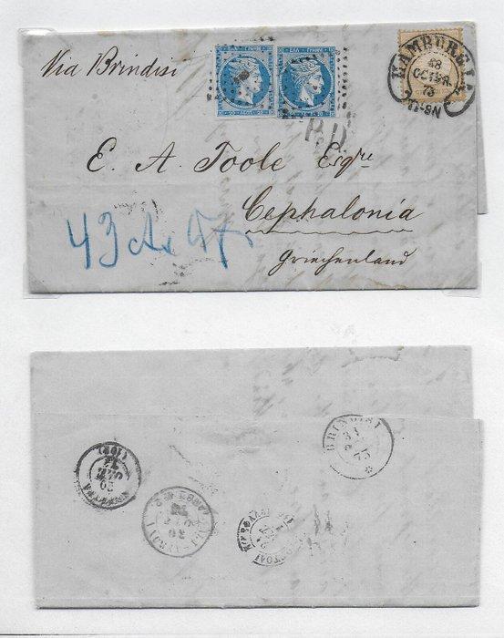 Griekenland 1867/1873 - 3 dekkingen met gemengde frankering., Postzegels en Munten, Postzegels | Amerika