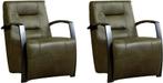 Olijfgroene leren industriële stalen fauteuils - Granada le, Nieuw, Ophalen of Verzenden, Modern, 50 tot 75 cm