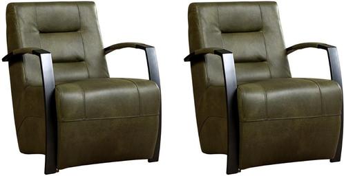 Olijfgroene leren industriële stalen fauteuils - Granada le, Huis en Inrichting, Fauteuils, 50 tot 75 cm, 75 tot 100 cm, Nieuw