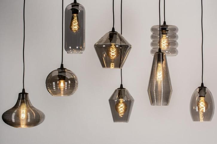 Rietveld Hanglampen - Zwart, Grijs - Glas, Metaal, Huis en Inrichting, Lampen | Hanglampen, Verzenden