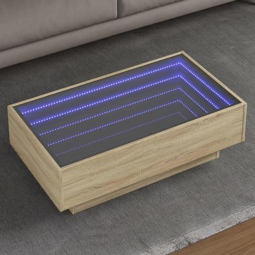 vidaXL Salontafel met LED 90x50x30 cm bewerkt hout sonoma, Huis en Inrichting, Tafels | Salontafels, 50 tot 100 cm, Nieuw, Overige houtsoorten