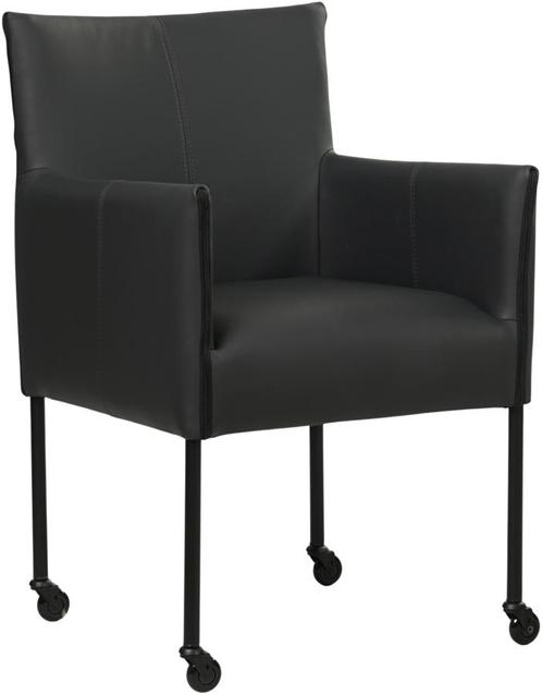 Donkerblauwe leren moderne kuipstoel - poot rond zwart met w, Huis en Inrichting, Stoelen, Eén, Overige kleuren, Nieuw, Leer, Ophalen of Verzenden