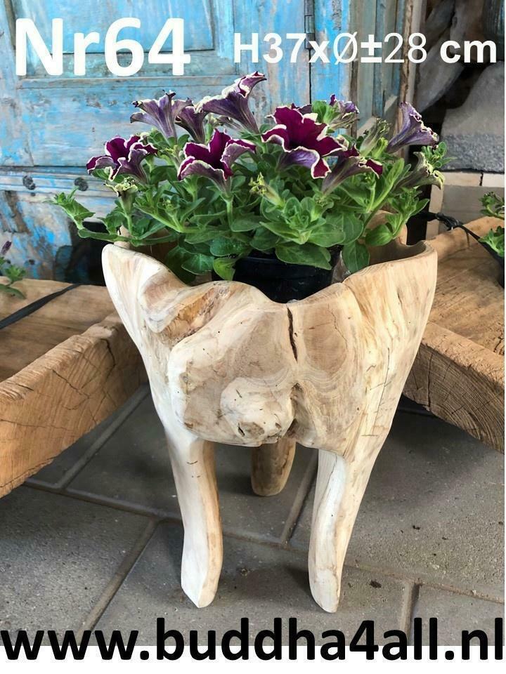 Bloempot op pootjes van teakhout, natuurlijke plantenbak, Tuin en Terras, Bloempotten, Minder dan 40 cm, 25 tot 40 cm, Binnen