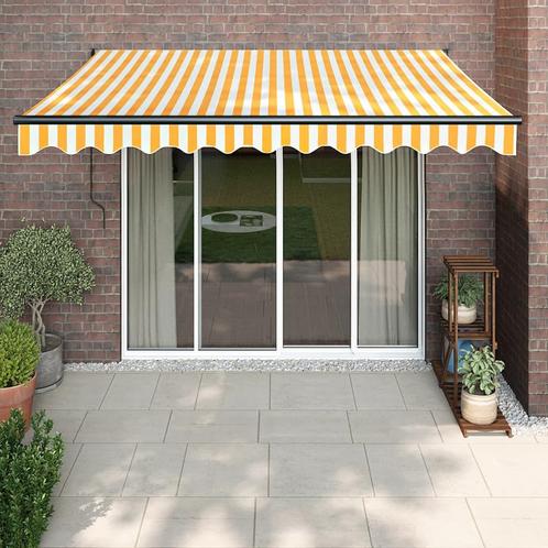 vidaXL Luifel elektrisch uitschuifbaar 3,5x2,5 m geel en wit, Tuin en Terras, Zonneschermen, Nieuw, Verzenden