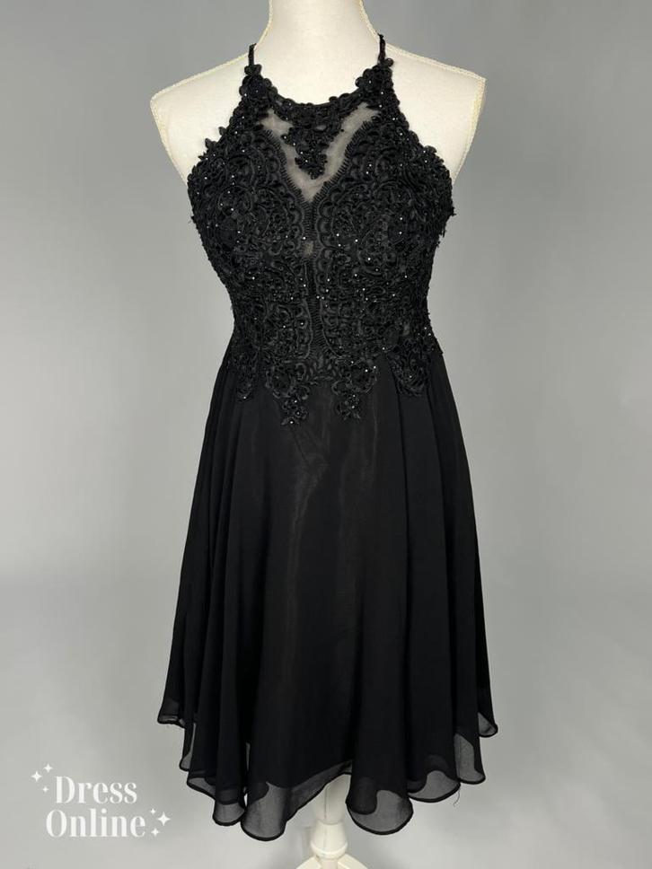 Zwart Cocktailjurkje met Kant en Halter maat S -165, Kleding | Dames, Gelegenheidskleding, Cocktailjurk, Zwart, Maat 36 (S), Zo goed als nieuw