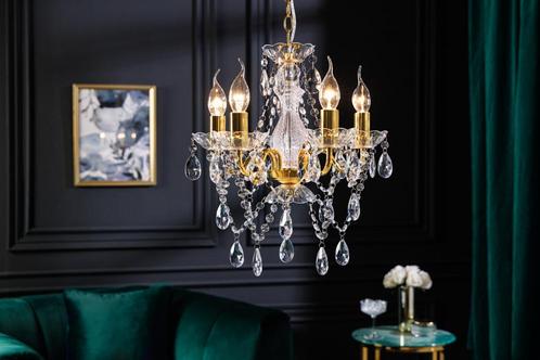 Design kroonluchter DIAMONDS S 40cm goud acryl 5-armig barok, Huis en Inrichting, Lampen | Hanglampen, Ophalen of Verzenden