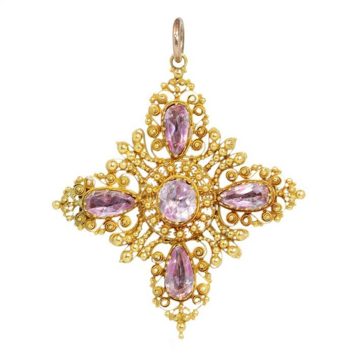 Hanger - 14 karaat Geel goud - Topaz, Antique 1840, Sieraden, Tassen en Uiterlijk, Antieke sieraden