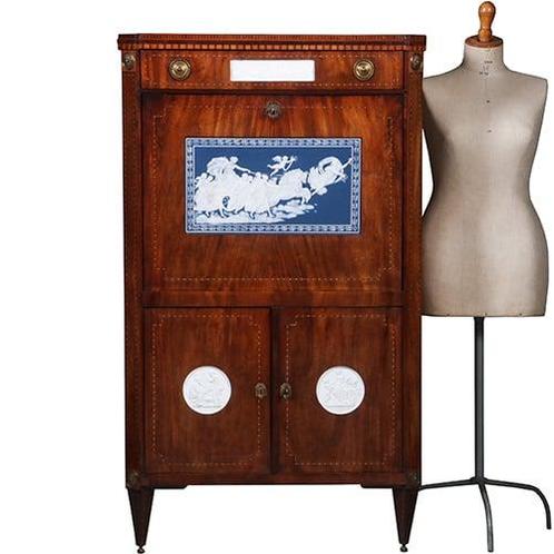 Neoclassicistische Secretaire met blauw-wit en wit biscuit c, Antiek en Kunst, Antiek | Kantoor en Zakelijk, Ophalen of Verzenden