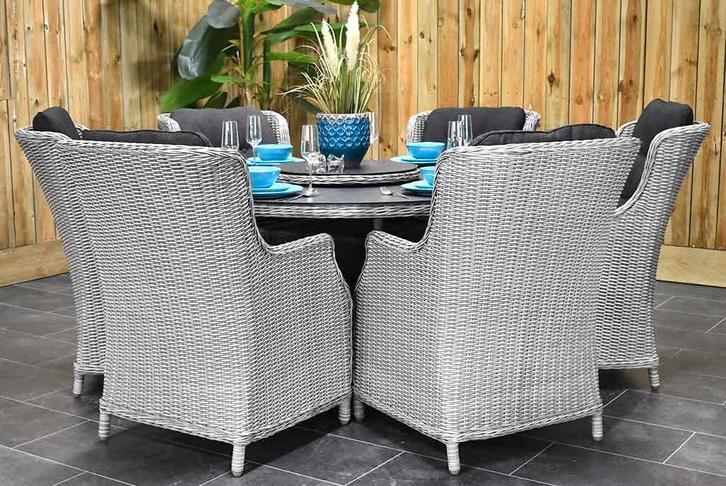 Rio Ronde Tafel 150 Spraystone met 6 Darwin Dining Tuinstoel, Tuin en Terras, Tuinsets en Loungesets, Eettafel, Stoel, 6 zitplaatsen