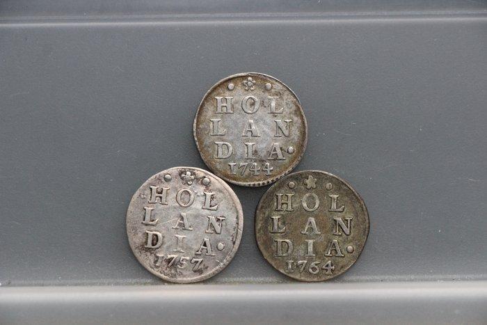 Nederland, Holland 2 Stuiver of dubbele wapenstuiver 1744 -, Postzegels en Munten, Munten | Nederland