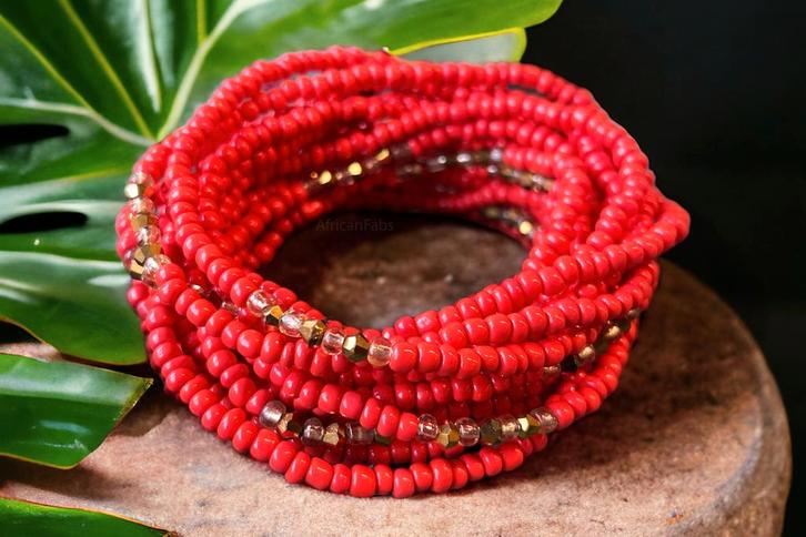 Waist Beads / Afrikaanse Heupketting - OBI - Rood (elastisch, Sieraden, Tassen en Uiterlijk, Kettingen, Nieuw, Ophalen of Verzenden