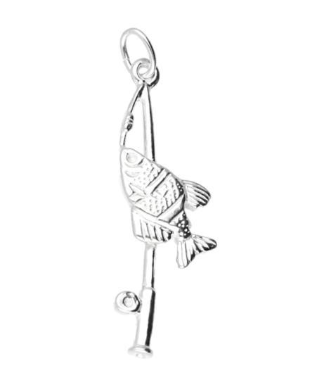 Zilveren Hengel ketting hanger - met vis, Sieraden, Tassen en Uiterlijk, Kettinghangers, Verzenden