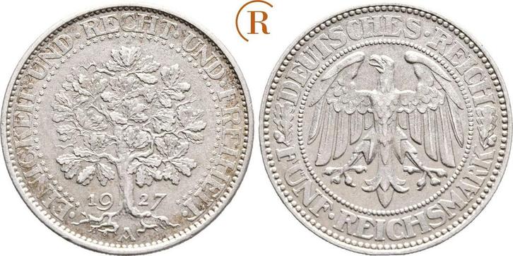 5 Reichsmark Eichbaum 1927 A Weimarer Republik:, Postzegels en Munten, Munten | Europa | Niet-Euromunten, Verzenden