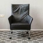 8 Exclusieve Montis Charly fauteuils zwart leder met wielen!, Leer, Zo goed als nieuw, Ophalen