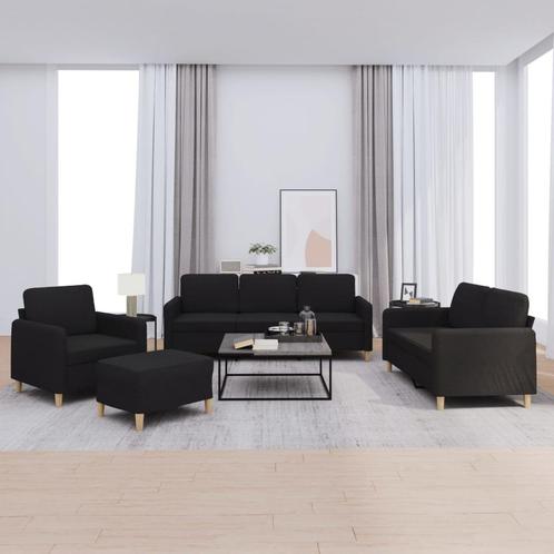 vidaXL 4-delige loungeset met kussens stof zwart, Huis en Inrichting, Banken | Bankstellen, Nieuw, Stof, Vierpersoons of meer