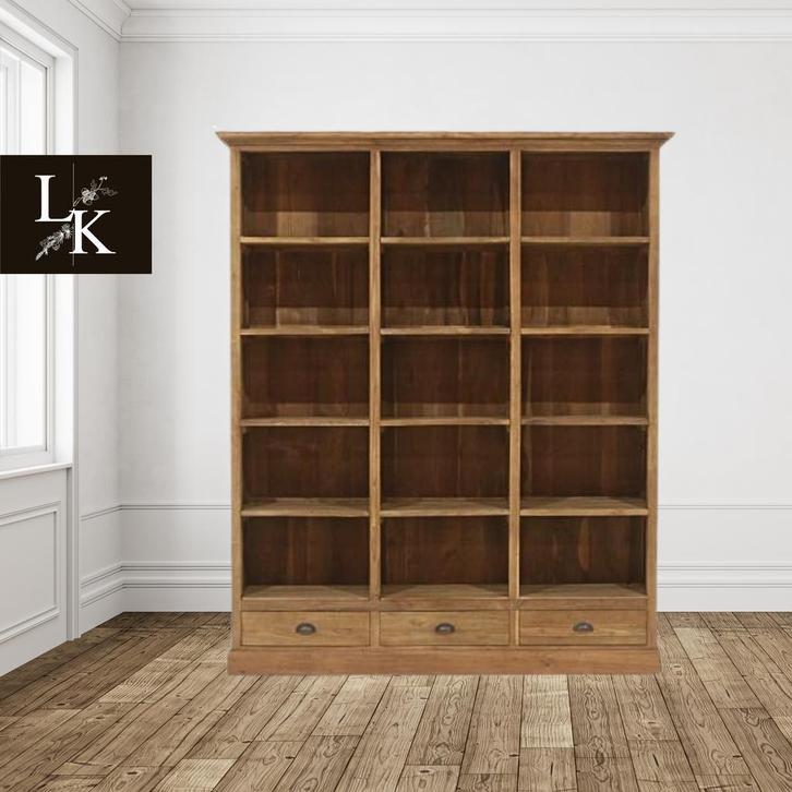 Landelijk klassieke boekenkast Derby - Teak - Ook in kleur!, Huis en Inrichting, Kasten | Boekenkasten, 25 tot 50 cm, Met lade(s)