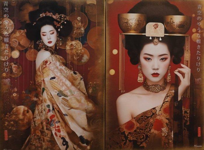 Ksavera (XX) - Japanse Gouden Geisha, Antiek en Kunst, Kunst | Schilderijen | Modern