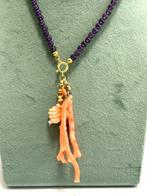 Hanger - 18 karaat Geel goud Koraal - Amethist - Perle, Sieraden, Tassen en Uiterlijk, Antieke sieraden