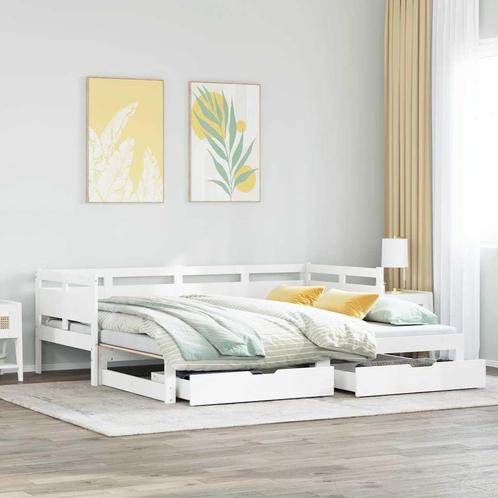 vidaXL Slaapbank met onderschuifbed/lades zonder matras, Huis en Inrichting, Slaapkamer | Bedden, 90 cm, 200 cm, Wit, Eenpersoons