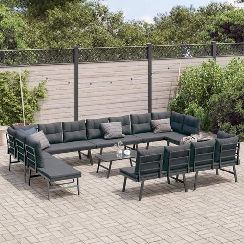 vidaXL 9-delige Tuinbankenset met kussens gepoedercoat staal, Tuin en Terras, Tuinsets en Loungesets, Nieuw, Rvs, Verzenden