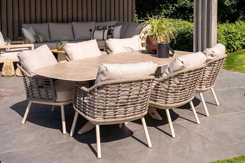 Taste Puglia/Nevada low dining tuinset (7-delig) - Latte, Tuin en Terras, Tuinsets en Loungesets, Tuinset, Nieuw, Rvs, Verzenden
