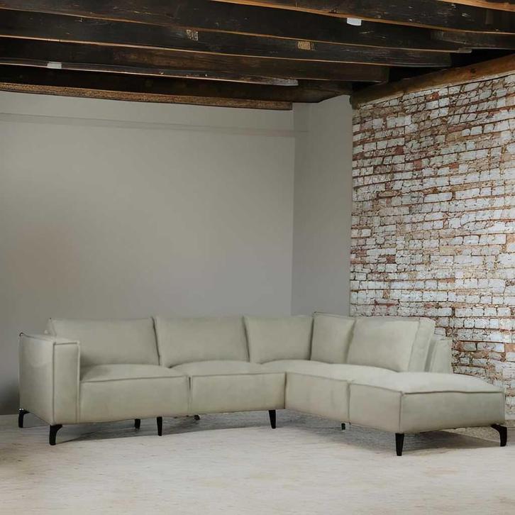 Luxe hoekbank met beige stof uit voorraad leverbaar - Actie, Huis en Inrichting, Banken | Complete zithoeken, Nieuw, Stof, Ophalen of Verzenden