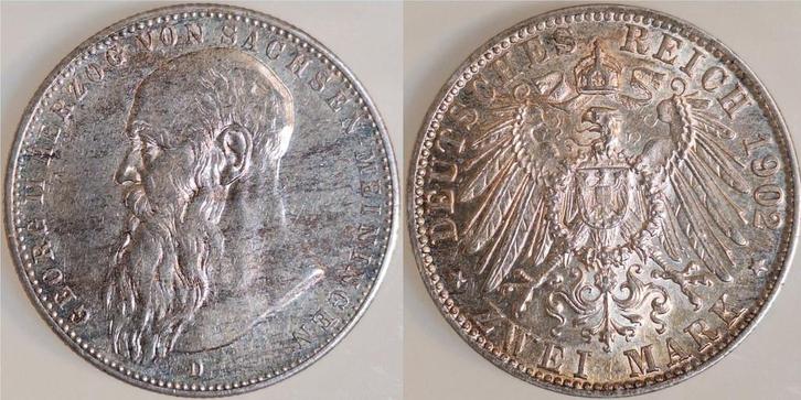 Duitsland 2 Mark Georg Ii Sachsen-meiningen J151 B 1902d..., Postzegels en Munten, Munten | Europa | Niet-Euromunten, Verzenden