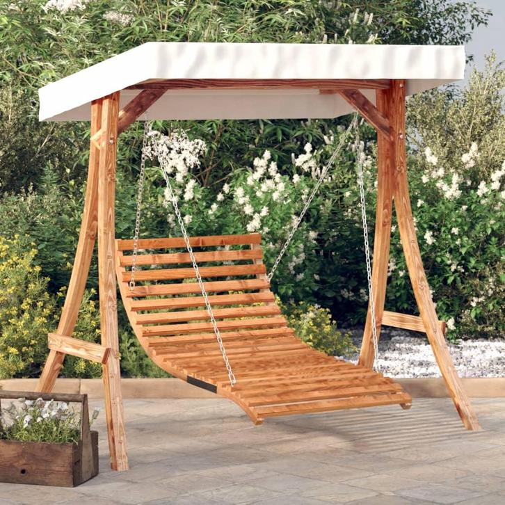 vidaXL Schommelbed met luifel vurenhout met teak afwerking, Tuin en Terras, Tuinbanken, Nieuw, Hout, Verzenden