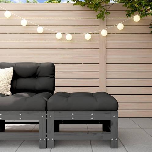 vidaXL Tuinvoetenbank met kussen massief grenenhout grijs, Tuin en Terras, Tuinsets en Loungesets, Nieuw, Verzenden