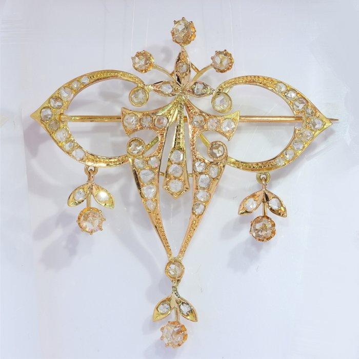 Broche - 18 karaat Geel goud, Roségoud - Diamant - Vintage, Sieraden, Tassen en Uiterlijk, Antieke sieraden