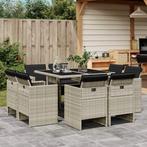 vidaXL 9-delige Tuinset met kussens poly rattan lichtgrijs, Tuin en Terras, Nieuw, 8 zitplaatsen, Tuinset, Verzenden