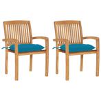 vidaXL Tuinstoelen 2 st met lichtblauwe kussens massief, Verzenden, Nieuw, Teakhout