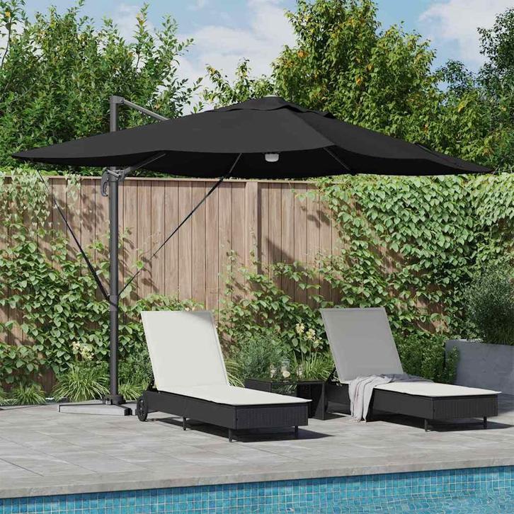 vidaXL Parasol Zwart 351 x 250 x 253 cm Polyester en, Tuin en Terras, Parasols, Nieuw, 2 tot 3 meter, Verzenden