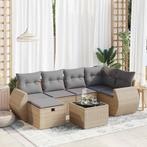 vidaXL 7-delige Loungeset met kussens poly rattan beige, Tuin en Terras, 6 zitplaatsen, Nieuw, Loungeset, Verzenden